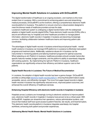 Improving Mental Health Solutions in Louisiana with DrCloudEHR