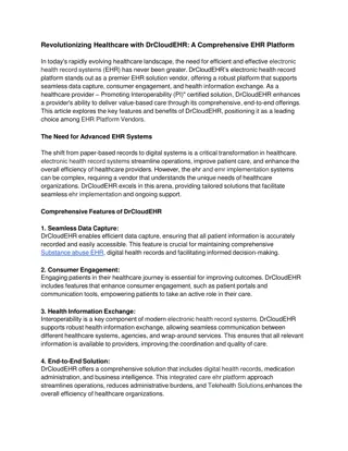 Article 29_ Revolutionizing Healthcare with DrCloudEHR_ A Comprehensive EHR Platform
