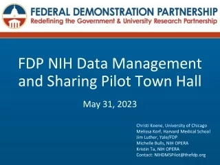 FDP NIH Data Management and Sharing Pilot Town Hall