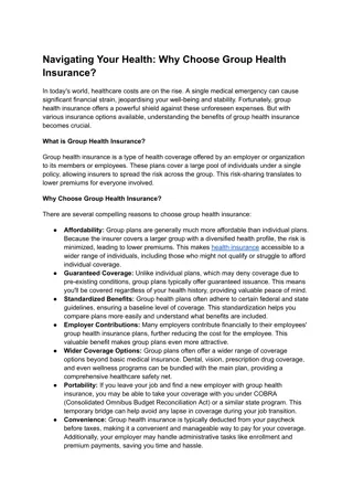 GROUP HEALTH INSURANCE