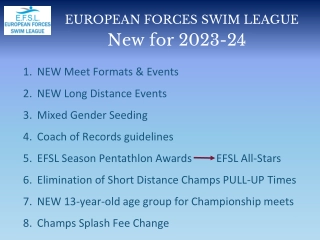 European Forces Swim League 2023-24: New Meet Formats & Events Overview