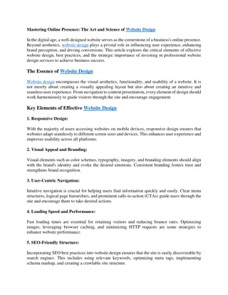 Mastering Online Presence: The Art and Science of Website Design