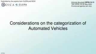 Considerations on the categorization of Automated Vehicles