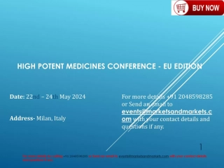 High Potent Medicines Conference -Right CDMO selection and partnership