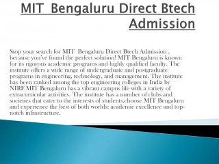 MIT  Bengaluru Direct Btech Admission 2024