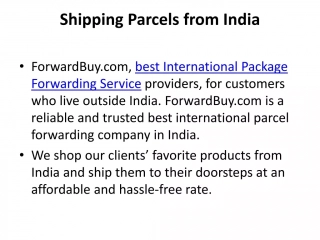 Shipping Parcels from India