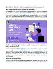 Learn advance SEO in best digital marketing institute in Mohali