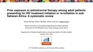 Prior Exposure to Antiretroviral Therapy in Adult HIV Patients in Sub-Saharan Africa