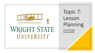 Topic 7: Lesson Planning. Course Design Institute 2022