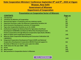 Presentation on Cooperative Sector of Mizoram at State Cooperation Ministers Conference
