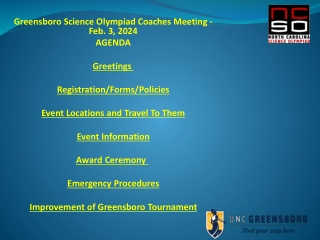 Greensboro Science Olympiad Coaches Meeting - Feb. 3, 2024 Agenda