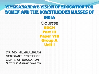 Swami Vivekananda's Vision of Education for Women and the Underprivileged Masses of India