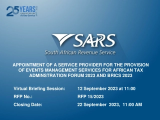 Appointment of Service Provider for Events Management: African Tax Administration Forum & BRICS 2023