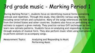 Overview of 3rd Grade Music Marking Periods