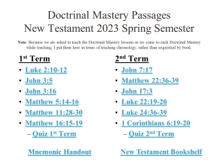 Doctrinal Mastery Passages New Testament 2023 Spring Semester