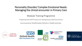 Personality Disorders and Complex Emotional Needs in Primary Care