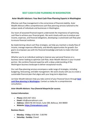 Best Cash Flow Planning in Washington | Avier Wealth Advisors