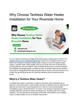 Tankless Water Heater Installation Riverside | Expert Installation Services