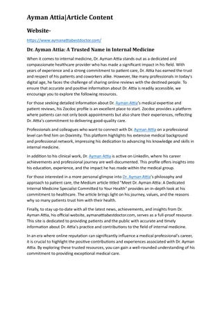 Dr. Ayman Attia: A Trusted Name in Internal Medicine