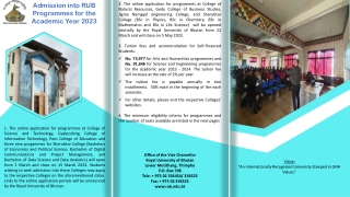 Admission Details for RUB Programmes 2023-2024 Academic Year