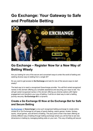 Go Exchange_ Your Gateway to Safe and Profitable Betting