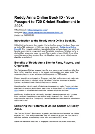 Reddy Anna Online Book ID - Your Passport to T20 Cricket Excitement in 2025.
