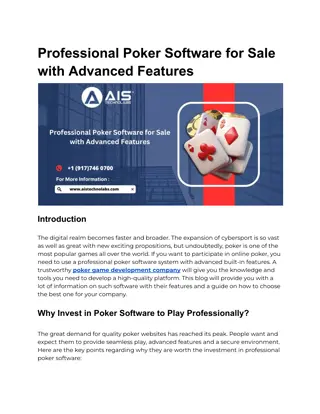 Professional Poker Software for Sale with Advanced Features