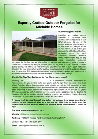 Expertly Crafted Outdoor Pergolas for Adelaide Homes
