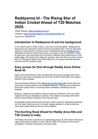 Reddyanna Id - The Rising Star of Indian Cricket Ahead of T20 Matches 2025.