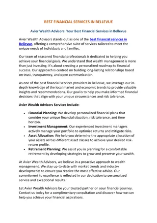 Best Financial Services in Bellevue | Avier Wealth Advisors
