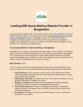B2B Sports Betting Website Provider in Bangladesh