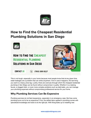 How to Find the Cheapest Residential Plumbing Solutions in San Diego