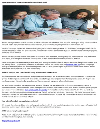 Short Term Loans UK Quick Cash Assistance Based on Your Needs