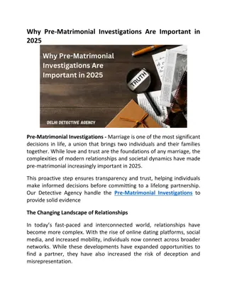 Why Pre Matrimonial Investigations Are Important in 2025
