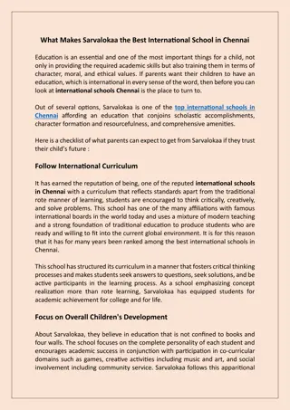 What Makes Sarvalokaa the Best International School in Chennai?