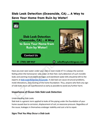 Slab Leak Detection (Oceanside, CA)