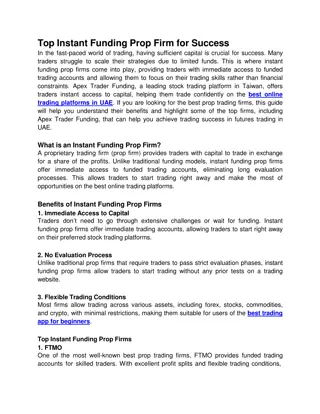 Top Instant Funding Prop Firm for Success