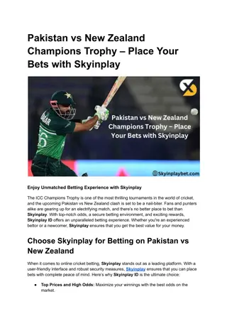 Pakistan vs New Zealand Champions Trophy – Place Your Bets with Skyinplay