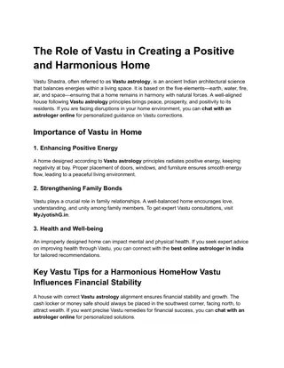 The Role of Vastu in Creating a Positive and Harmonious Home