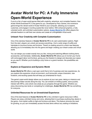 Avatar World for PC_ A Fully Immersive Open-World Experience