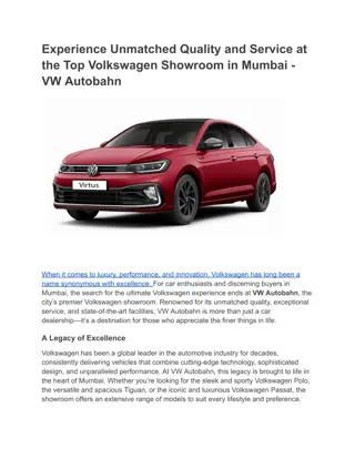 Experience Unmatched Quality and Service at the Top Volkswagen Showroom in Mumbai - VW Autobahn