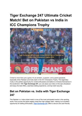 Tiger Exchange 247 Ultimate Cricket Match! Bet on Pakistan vs India in ICC Champions Trophy