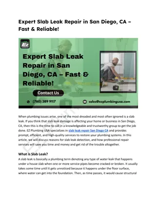 Expert Slab Leak Repair in San Diego, CA – Fast & Reliable