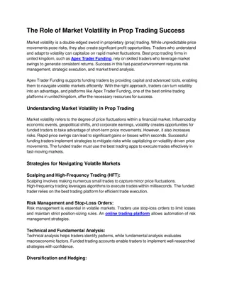 The Role of Market Volatility in Prop Trading Success