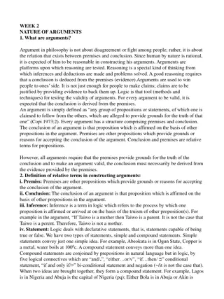 Nature of Arguments and Logical Structure