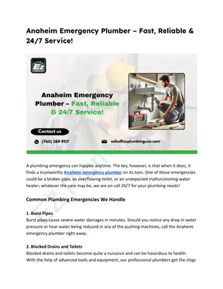 Anaheim Emergency Plumber – Fast, Reliable & 24_7 Service
