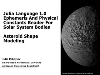 Julia Language 1.0 Ephemeris and Physical Constants Reader for Solar System Bodies Asteroid Shape Modeling