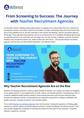 From Screening to Success The Journey with Teacher Recruitment Agencies