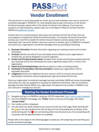 Vendor Enrollment Quick-Start Guide for Account Administrators
