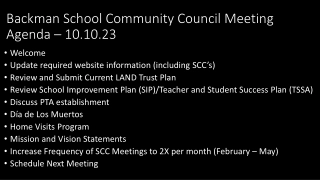 Backman School Community Council Meeting Agenda Overview